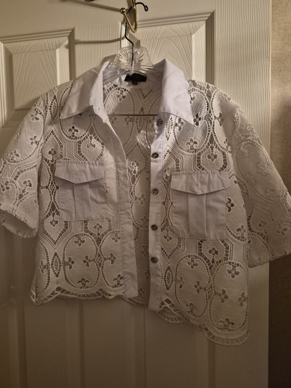 chic White Lace Button-Front Blouse